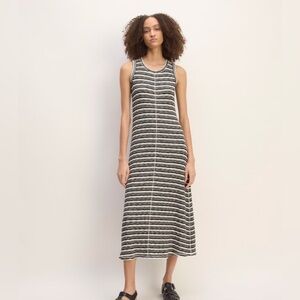 Everlane rib-knit cotton maxi tank dress black white stripe sz M a-line